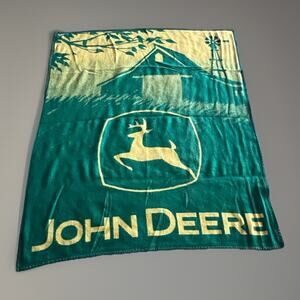 Vintage Aurora Made In USA John Deere Tractor Farm Logo Throw Fleece Blanket